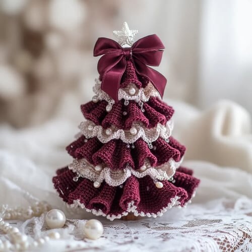Kit crochet pour sapin de Noël – laine, perles et ruban