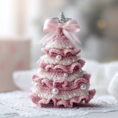 Kit crochet pour sapin de Noël – laine, perles et ruban