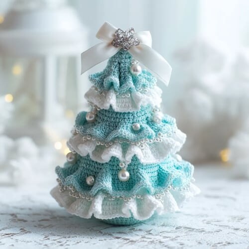 Kit crochet pour sapin de Noël – laine, perles et ruban