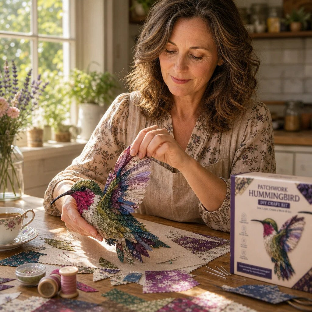 Kit de patchwork textile oiseau – loisir créatif sans couture