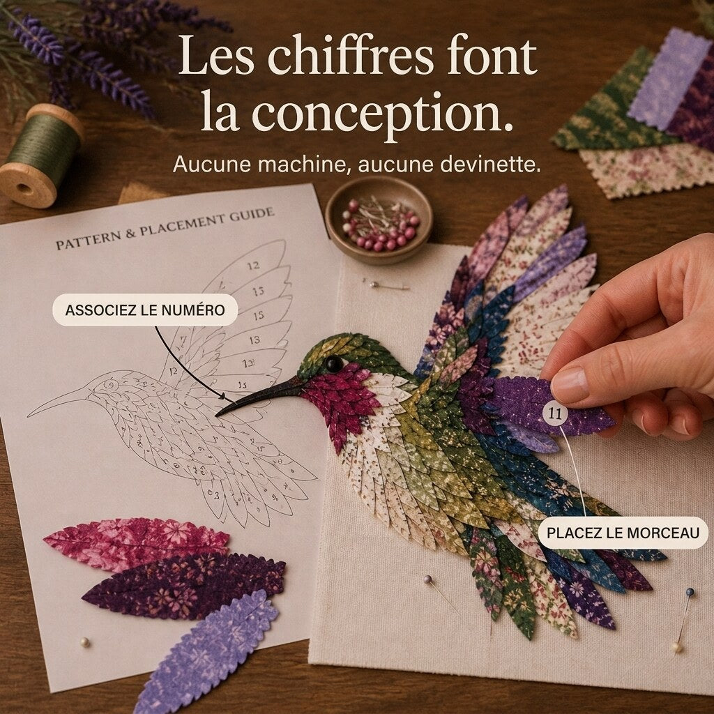 Kit de patchwork textile oiseau – loisir créatif sans couture