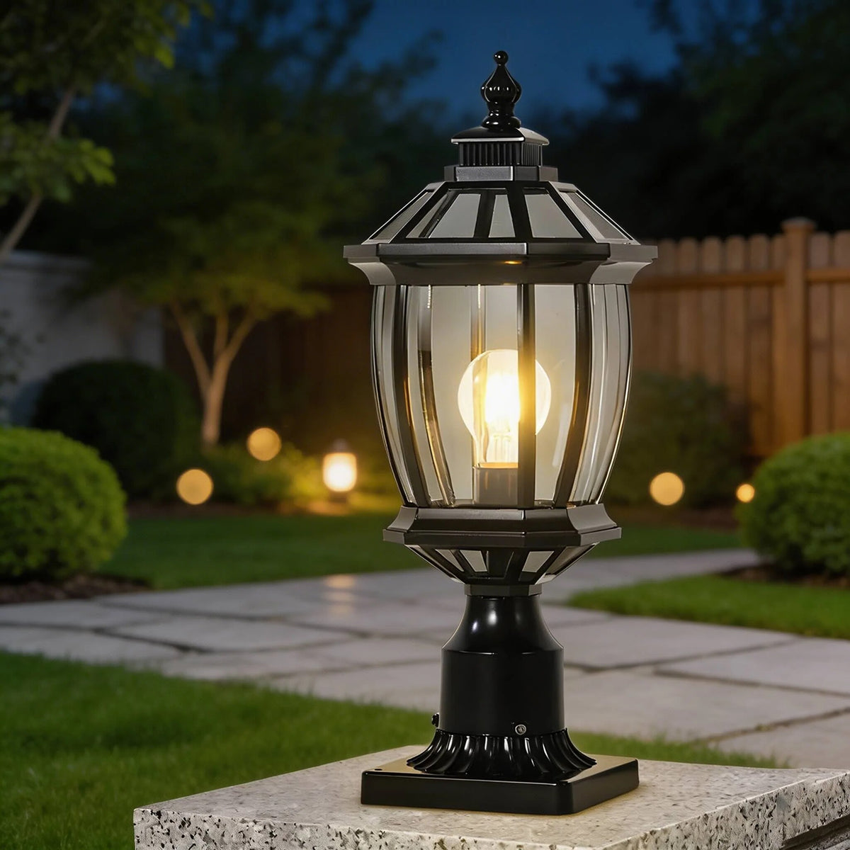 Lampadaire solaire pour poteau – verre 360°, télécommande