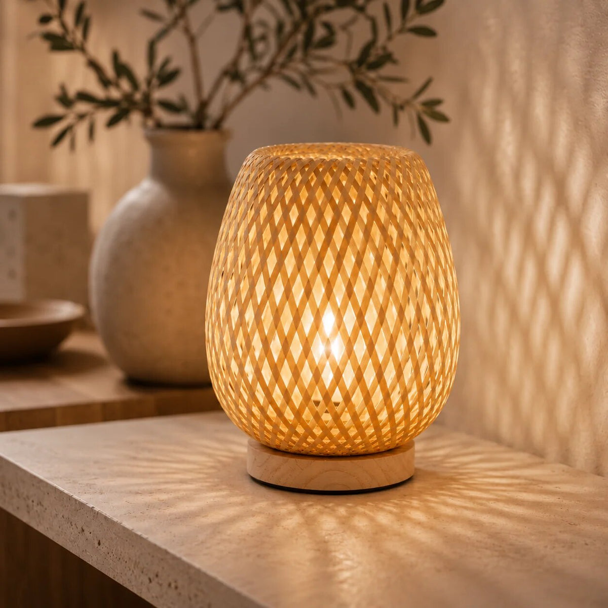 Lampe à poser – abat-jour tissu bambou design scandinave