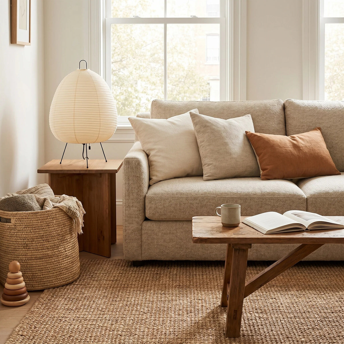 Lampe de chevet en papier plissé – style japandi clair