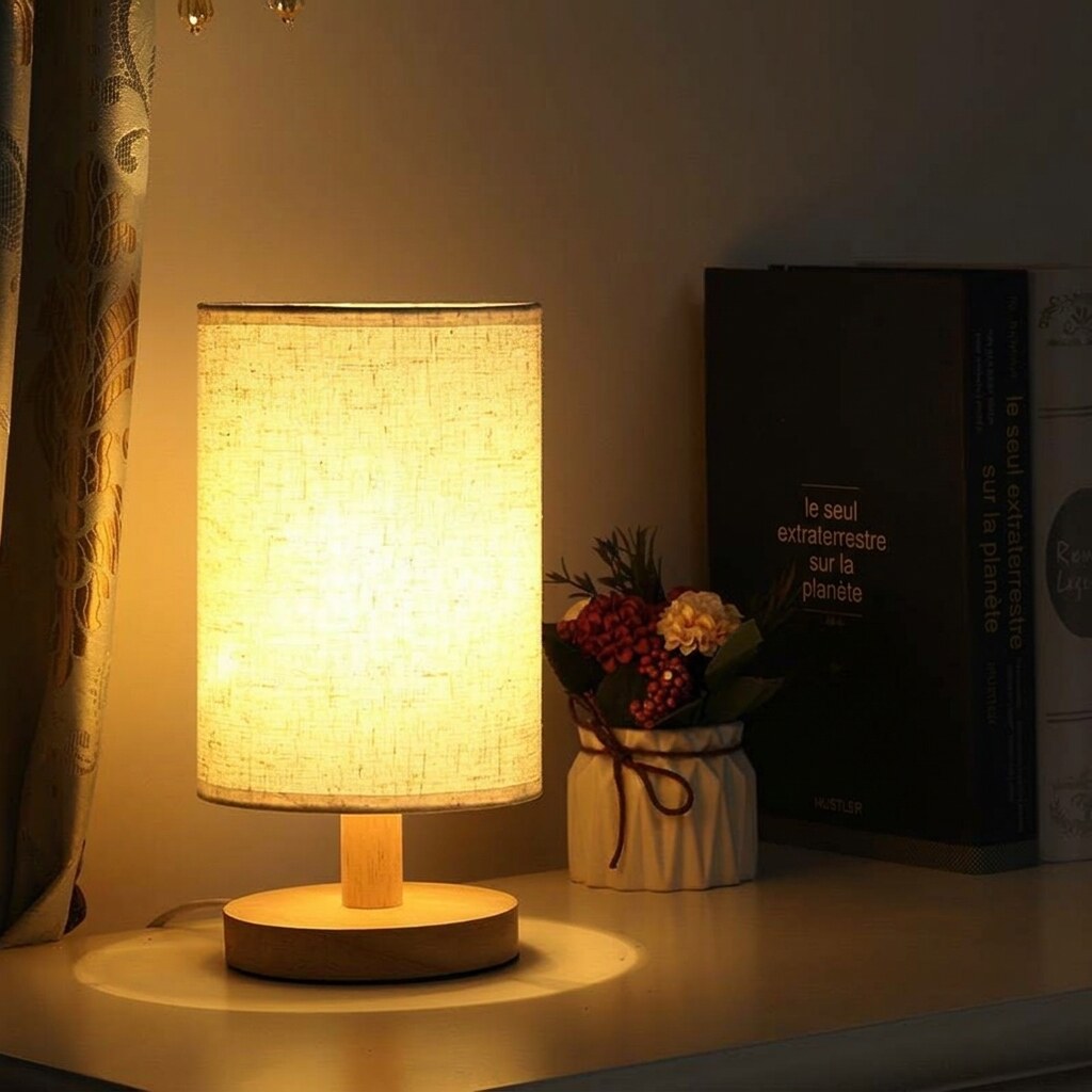 Lampe de table bois et lin – luminaire Scandinave chaud