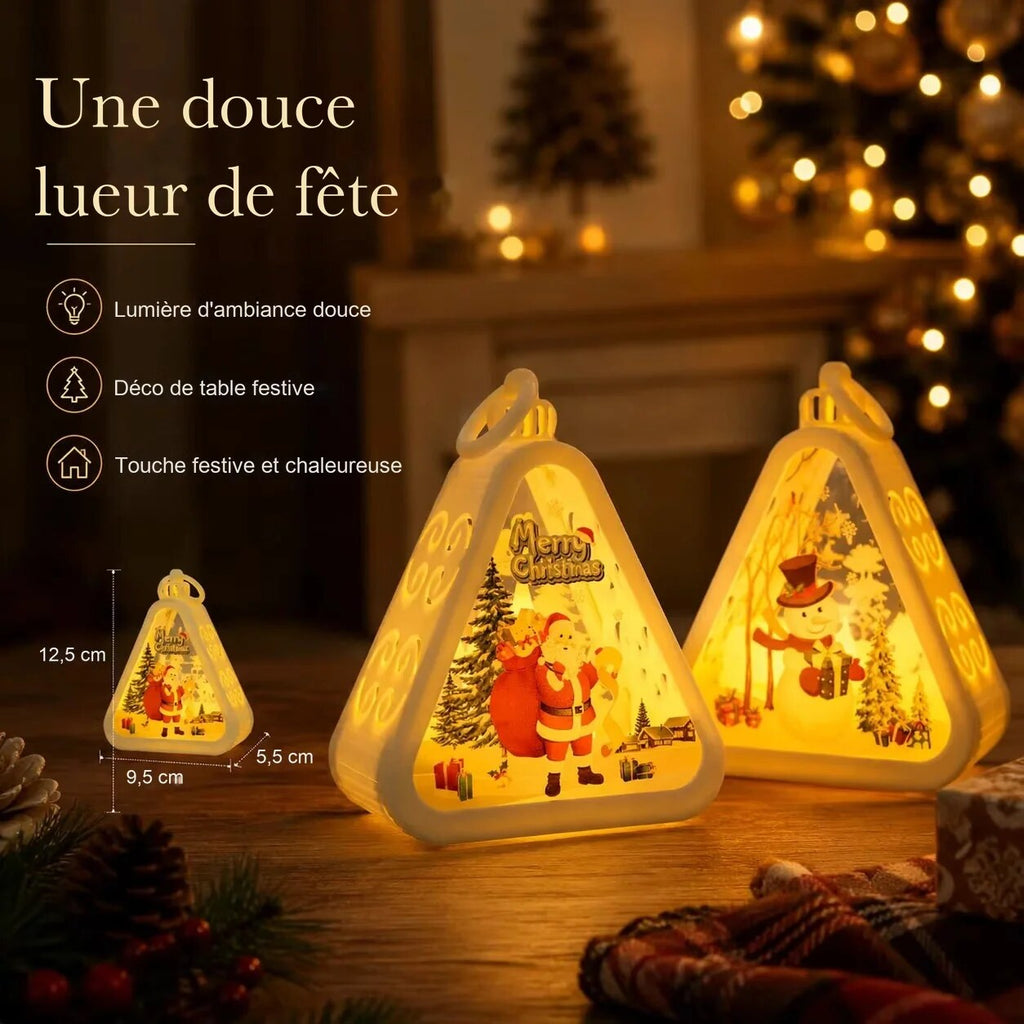 Lanterne de Noël triangulaire – motifs assortis et lumineux