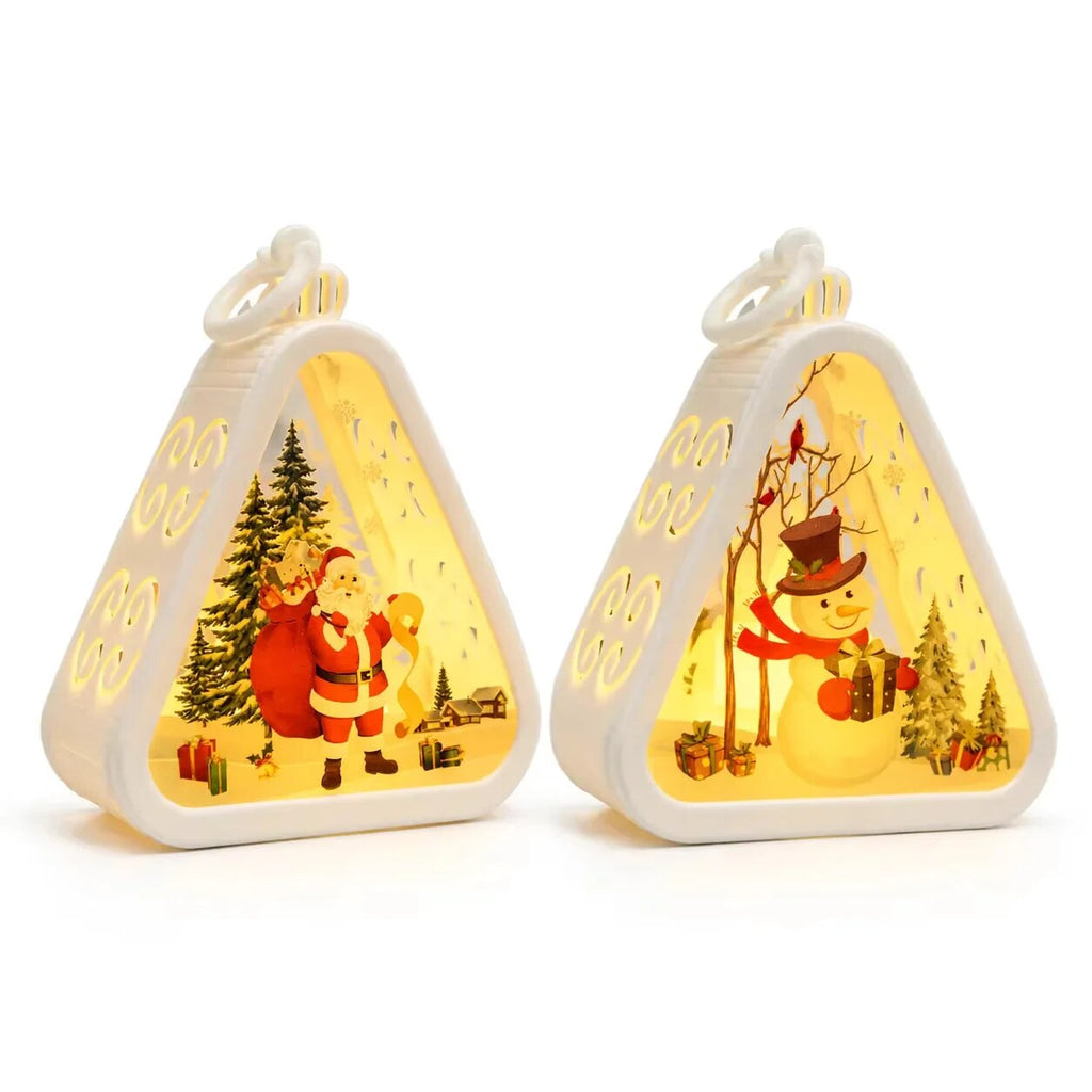Lanterne de Noël triangulaire – motifs assortis et lumineux