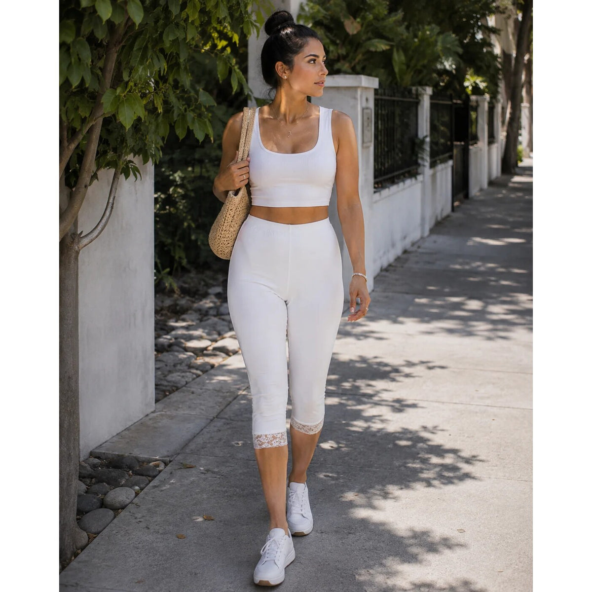 Legging capri femme – Taille haute, coton extensible