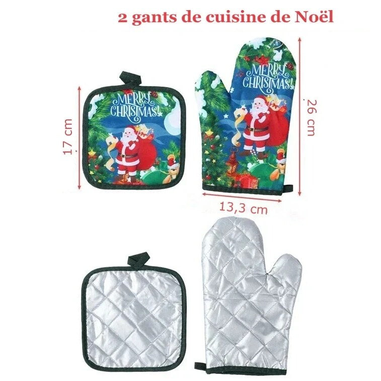 Maniques cuisine – duo Noël, antidérapant et résistant