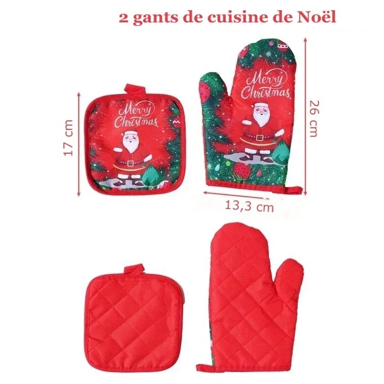 Maniques cuisine – duo Noël, antidérapant et résistant