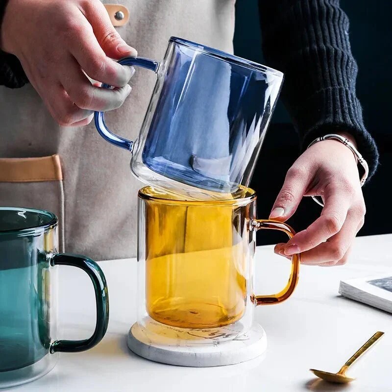 Mug double paroi – verre transparent, isolant thermique