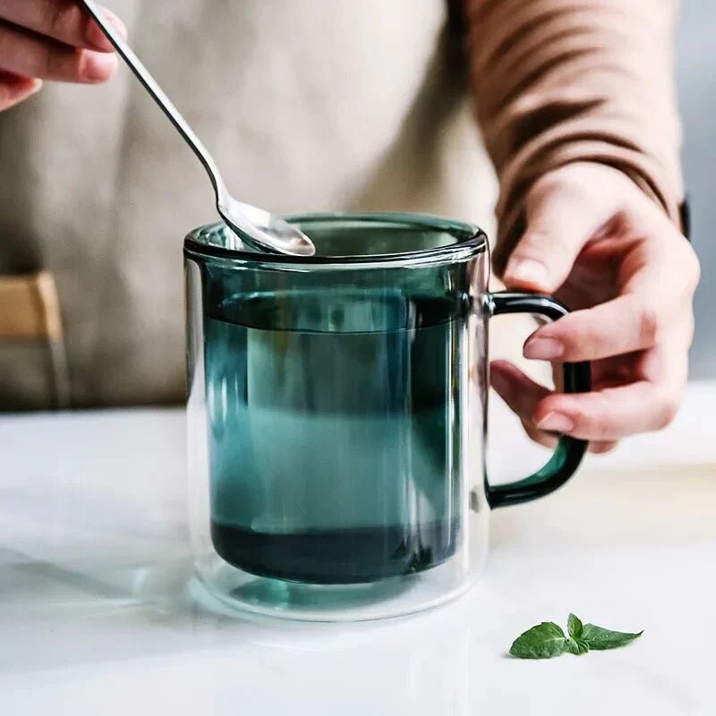 Mug double paroi – verre transparent, isolant thermique
