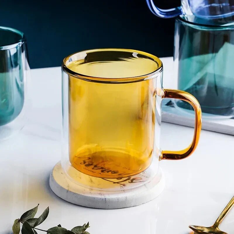 Mug double paroi – verre transparent, isolant thermique