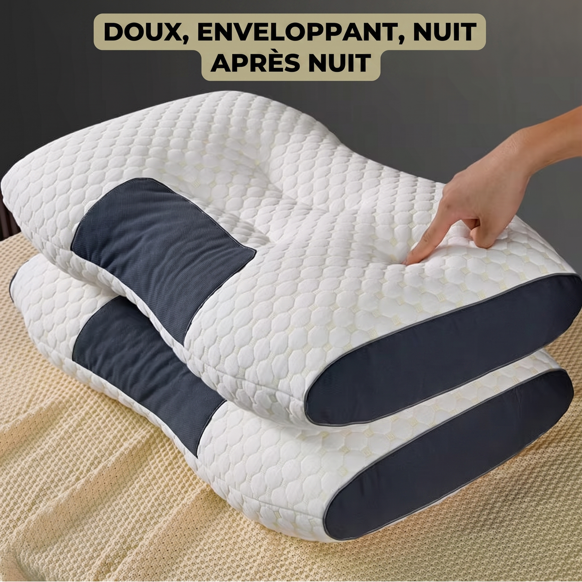 Oreiller ergonomique à contour – panneau central respirant