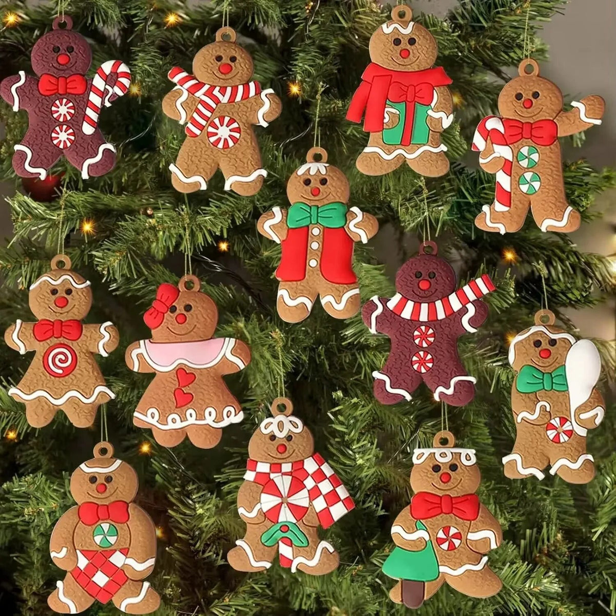 Ornements pain d'épices pour sapin – lot de 12