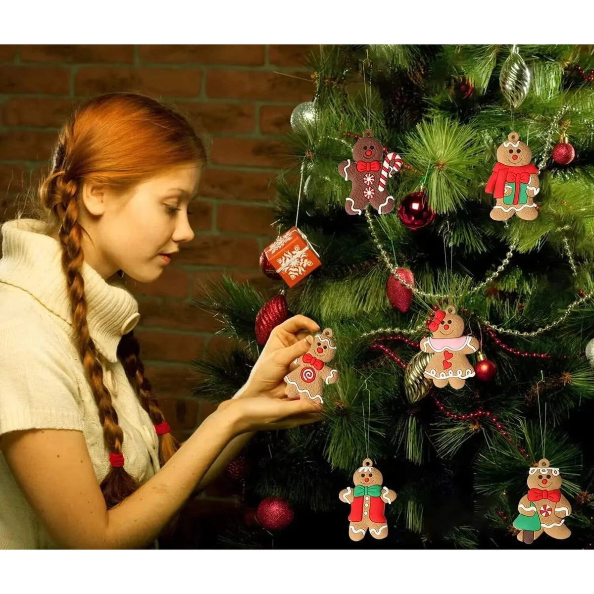 Ornements pain d'épices pour sapin – lot de 12