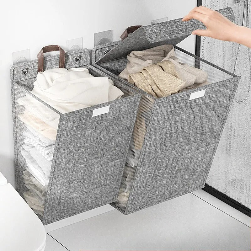 Panier à linge mural adhésif – rangement pliable sans perçage