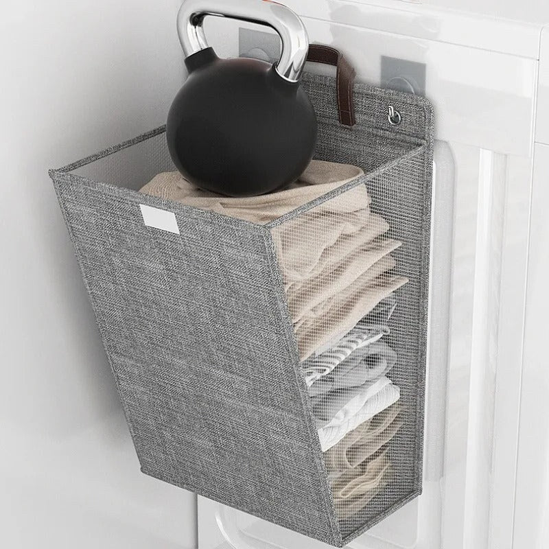 Panier à linge mural adhésif – rangement pliable sans perçage