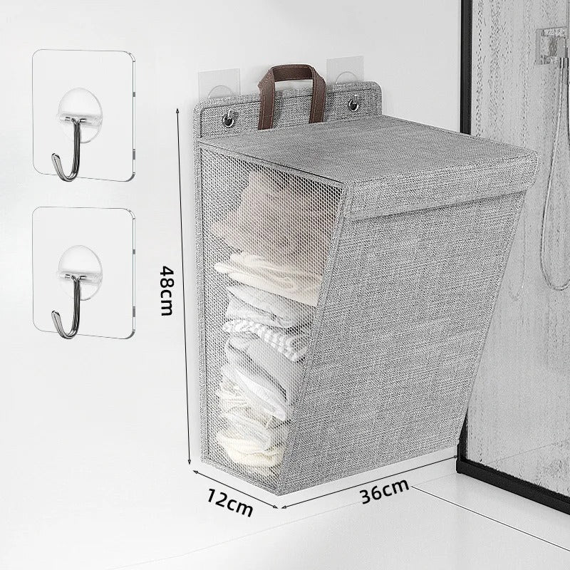 Panier à linge mural adhésif – rangement pliable sans perçage