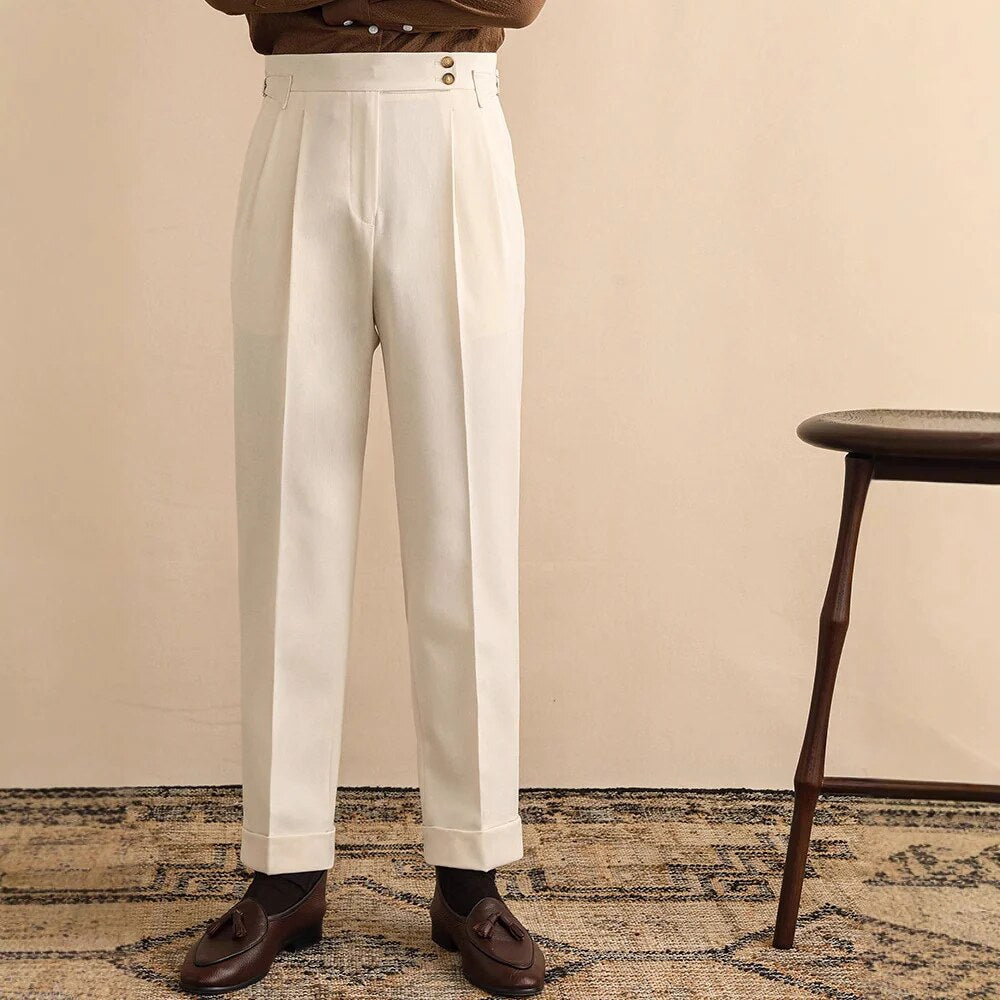 Pantalon homme – Pinces marquées, jambes droites et taille haute