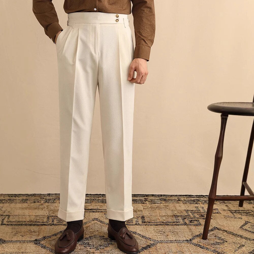 Pantalon homme – Pinces marquées, jambes droites et taille haute