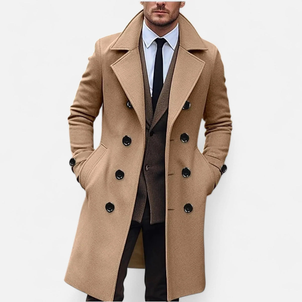 Pardessus Homme Long Double Boutonnage – Distinction Professionnelle