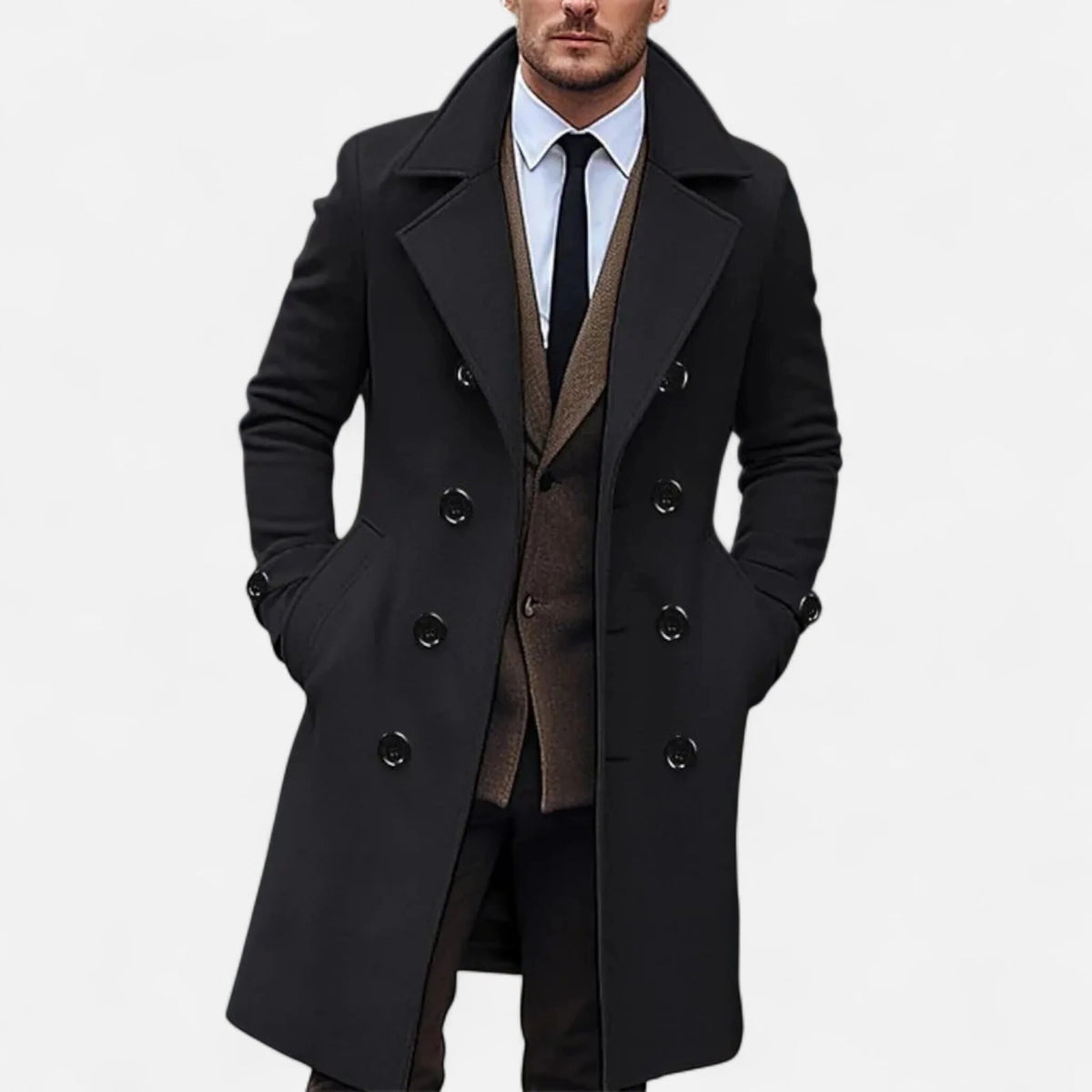 Pardessus Homme Long Double Boutonnage – Distinction Professionnelle