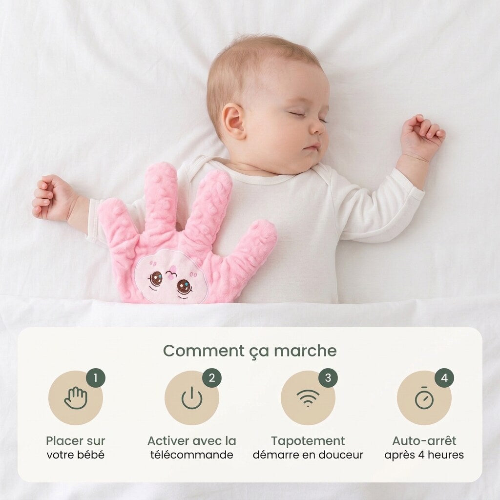 Peluche qui tapote – main apaisante motorisée avec télécommande
