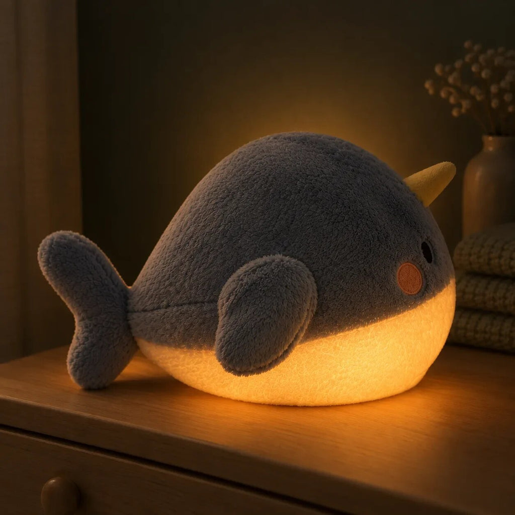 Peluche veilleuse baleine – bruit blanc, berceuses et housse