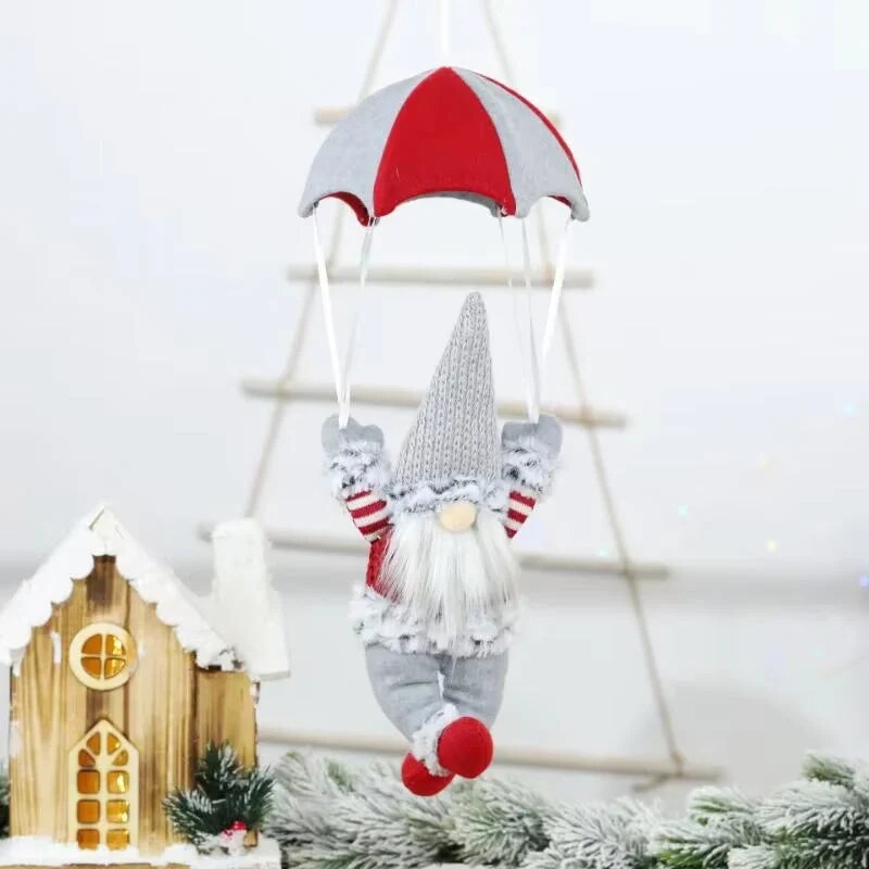 Père Noël parachutiste – suspension de sapin en peluche