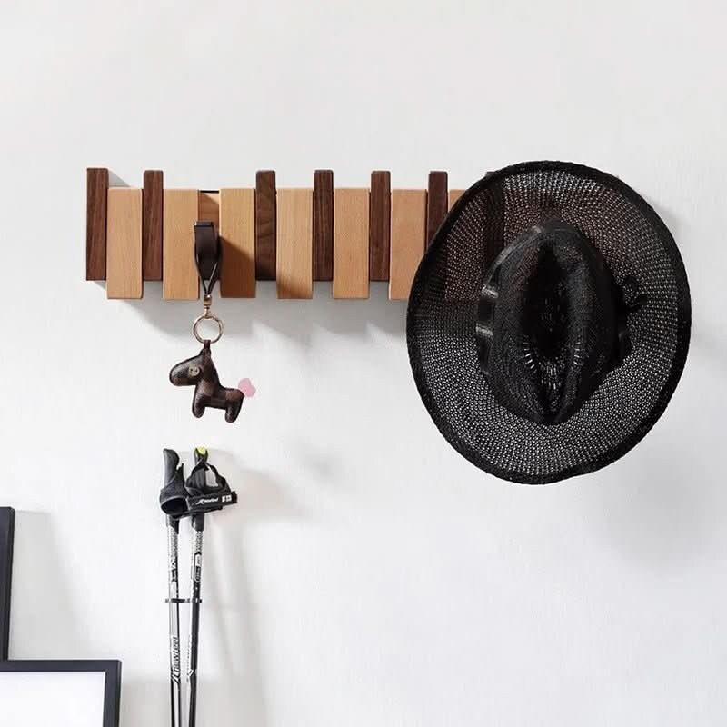 Patère murale en bois au design piano – Crochets rabattables
