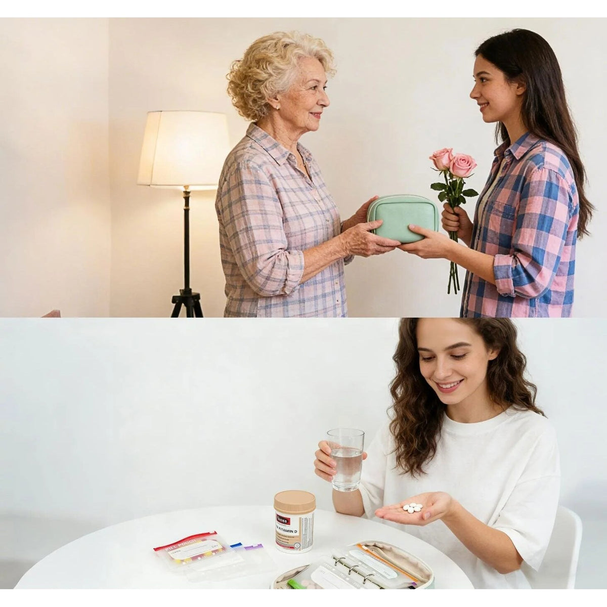 Pilulier semainier – 14 compartiments avec étui en similicuir