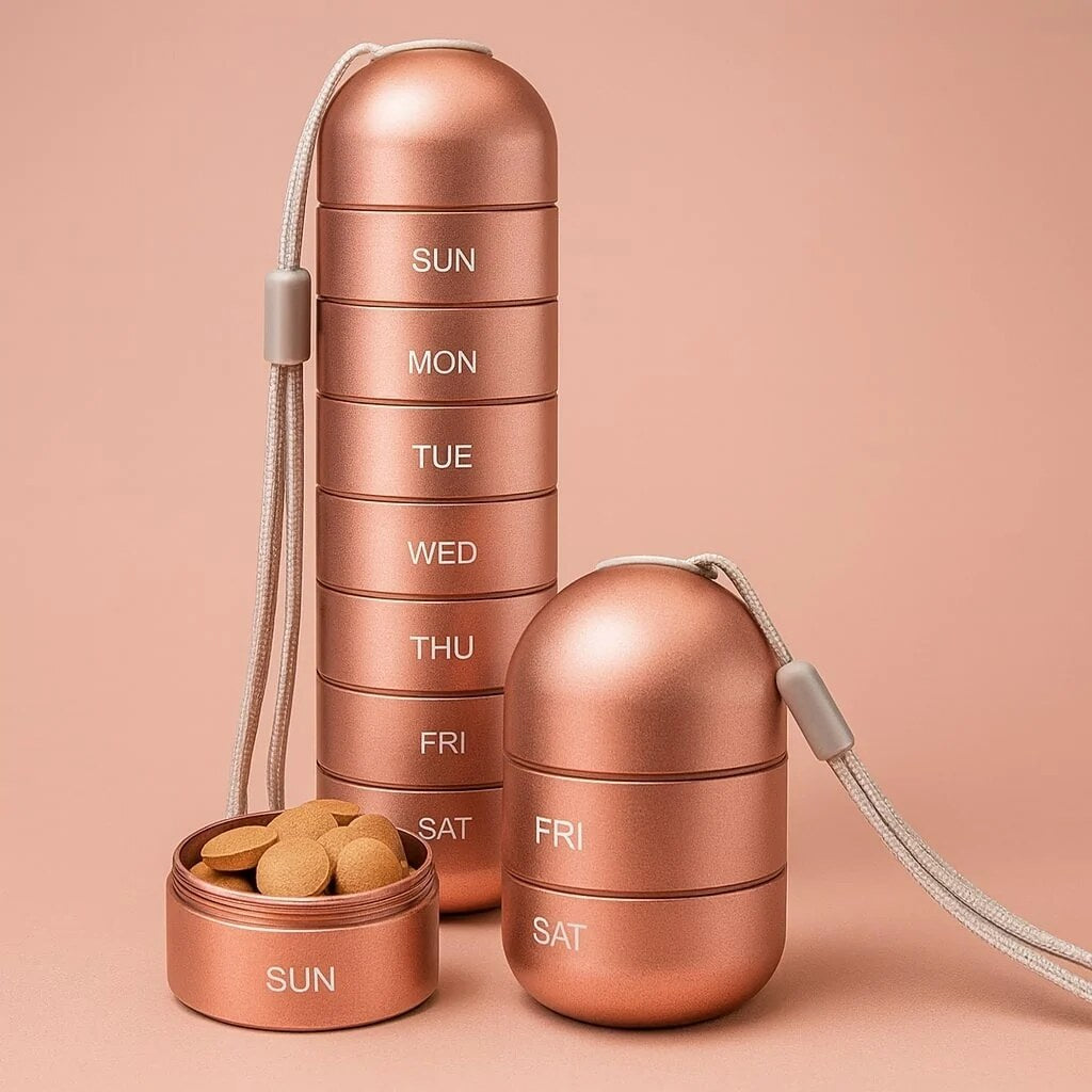 Pilulier semainier – organisateur compact en aluminium