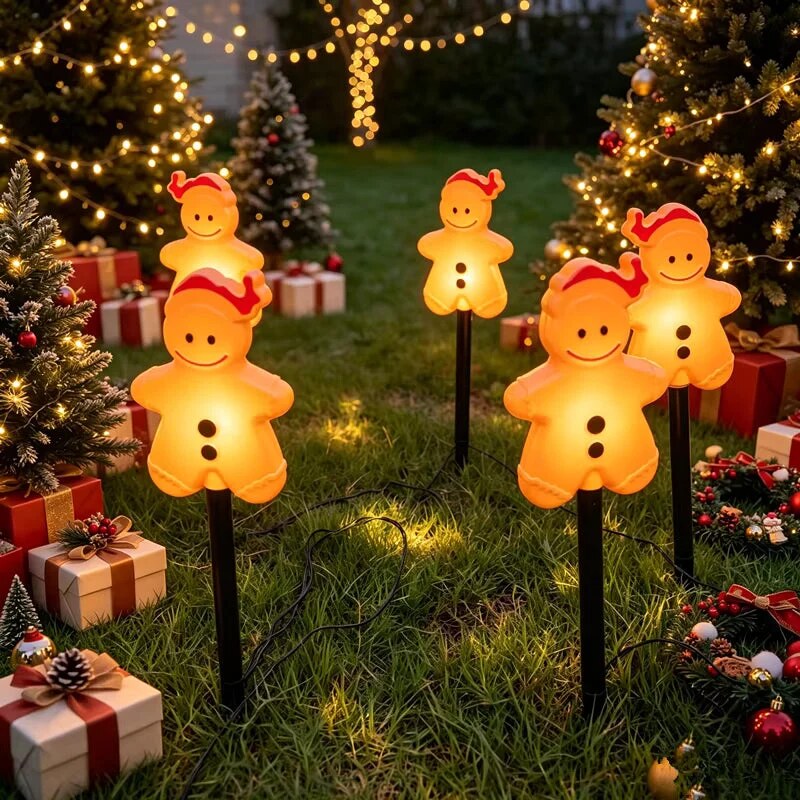 Piquets lumineux LED bonhommes pain d'épices – décoration de jardin festive