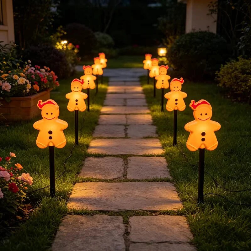Piquets lumineux LED bonhommes pain d'épices – décoration de jardin festive