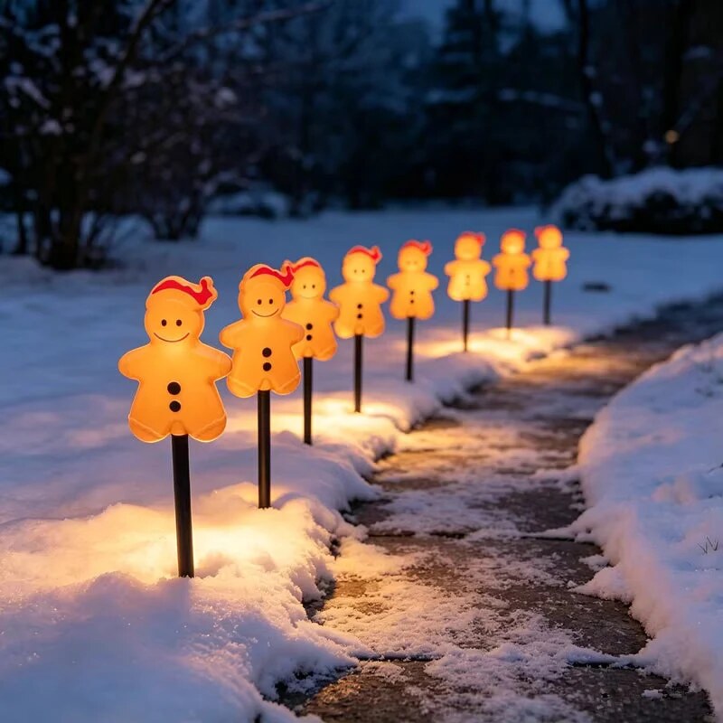 Piquets lumineux LED bonhommes pain d'épices – décoration de jardin festive