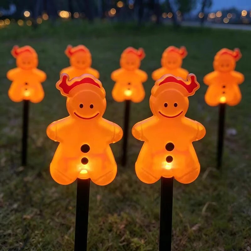 Piquets lumineux LED bonhommes pain d'épices – décoration de jardin festive