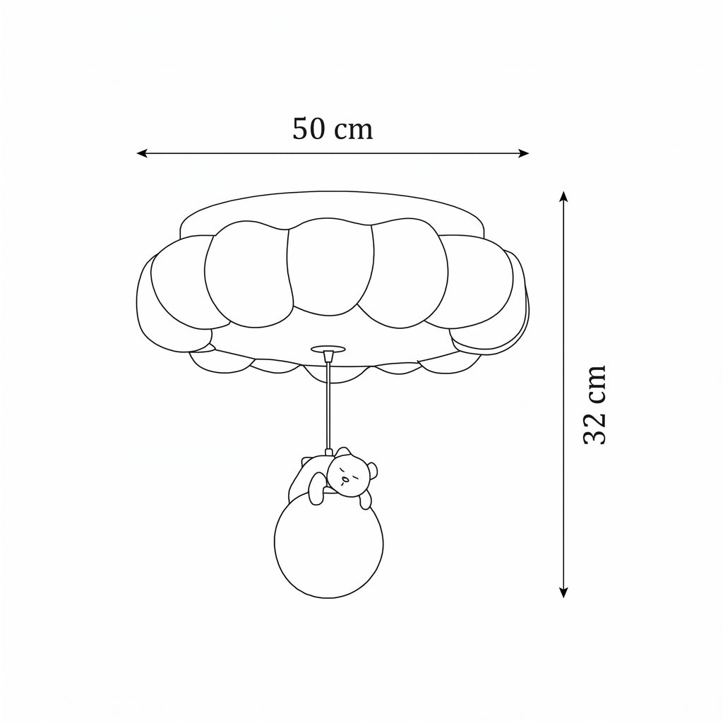 Plafonnier nuage ours avec boule – dimensions 50 x 32 cm