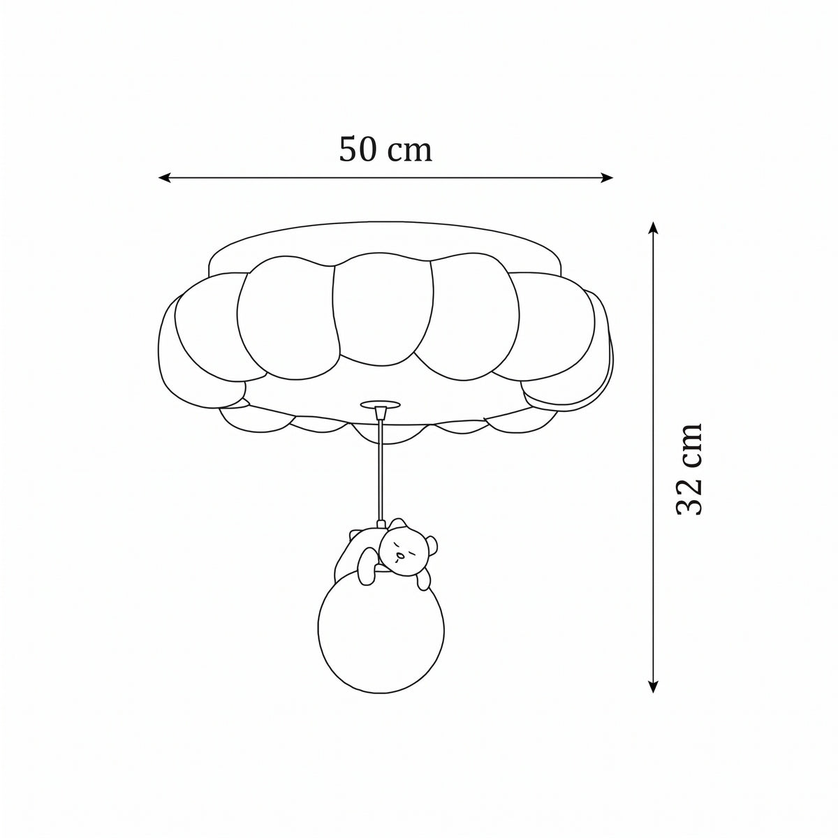 Plafonnier nuage ours avec boule – dimensions 50 x 32 cm