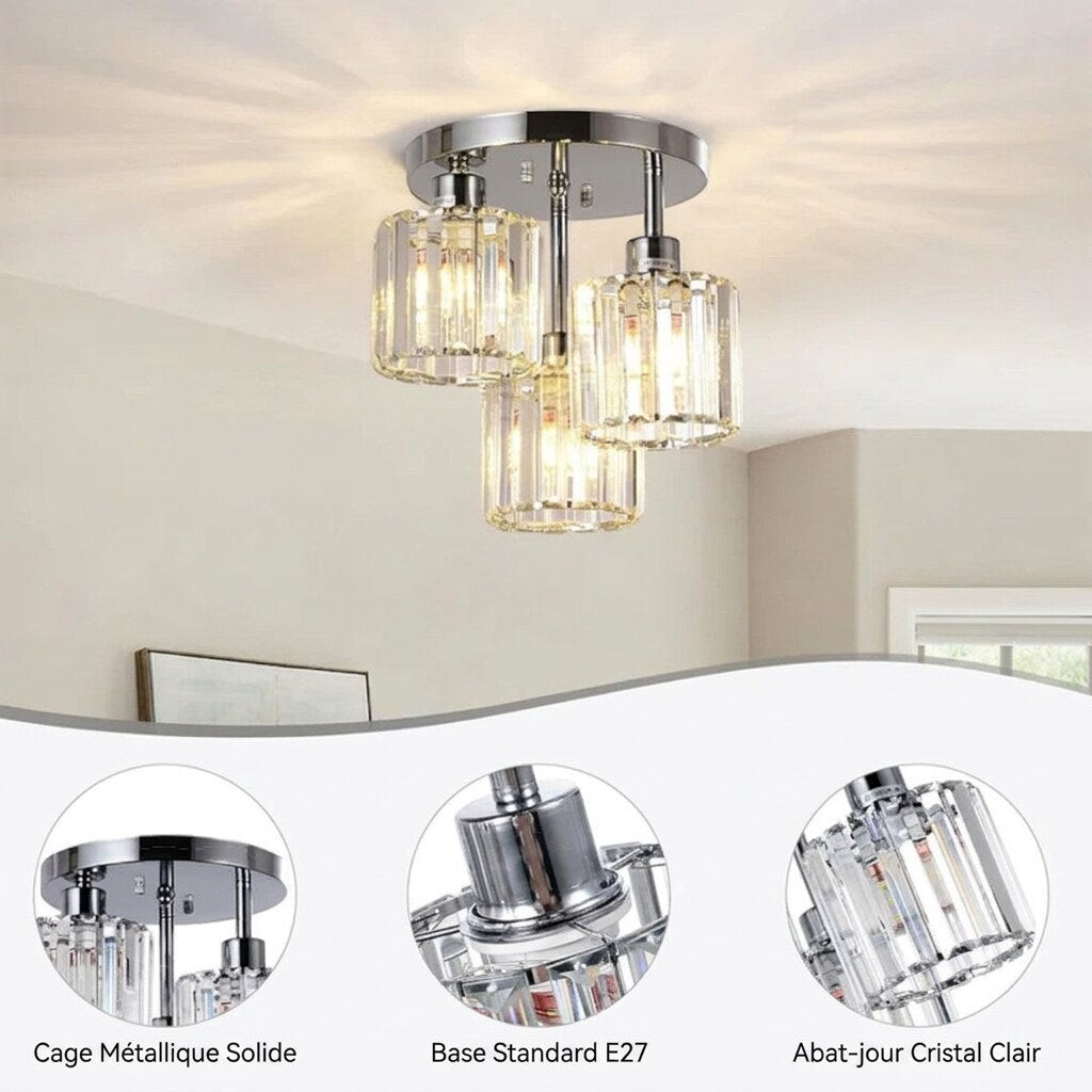 Plafonnier cristal semi-encastré – lustre pour chambre, salon et séjour