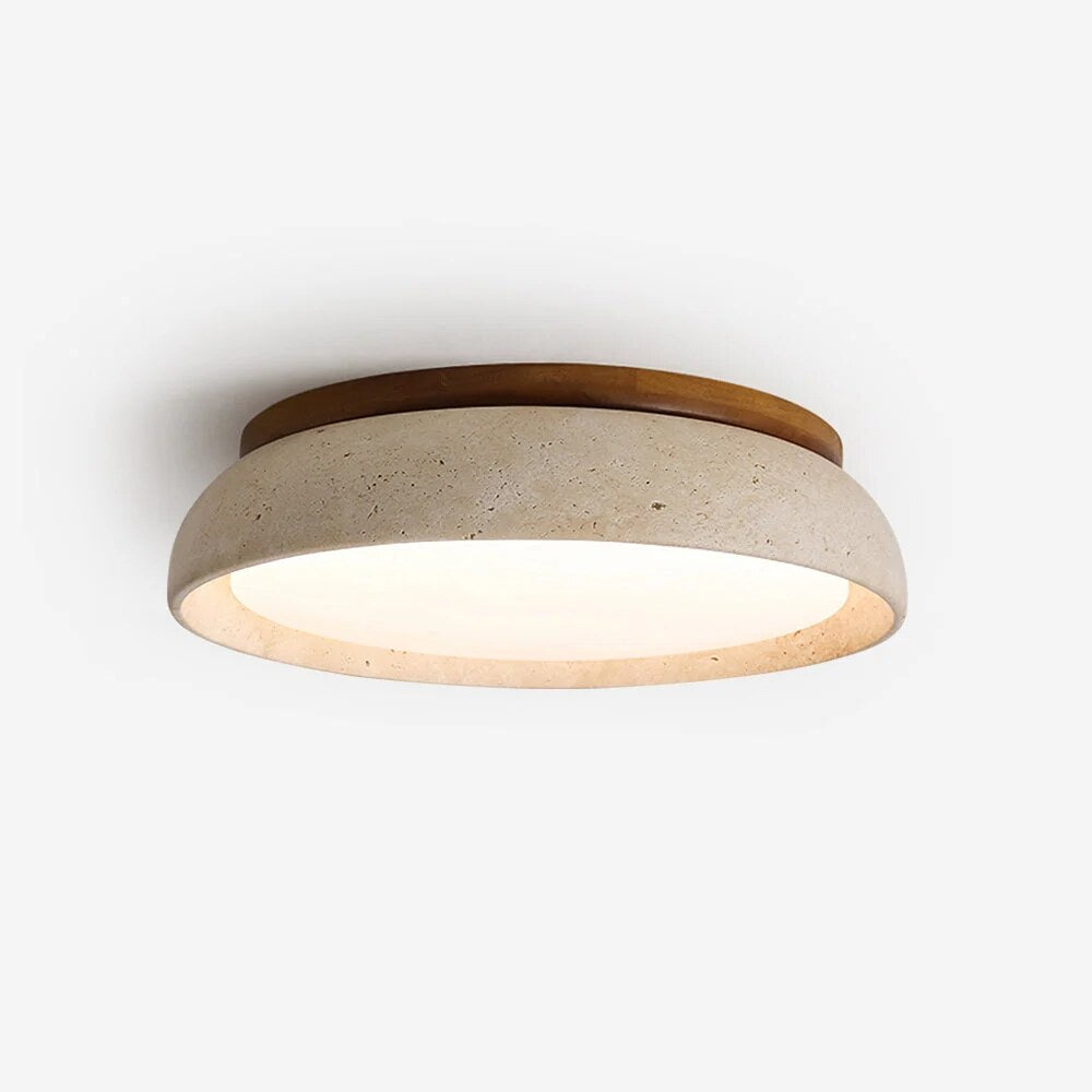 Plafonnier Kloris – travertin naturel, finitions bois