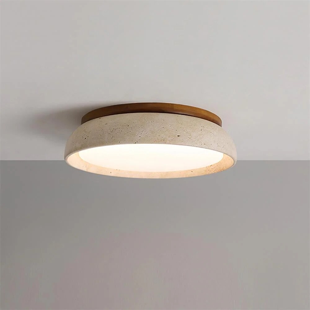 Plafonnier Kloris – travertin naturel, finitions bois