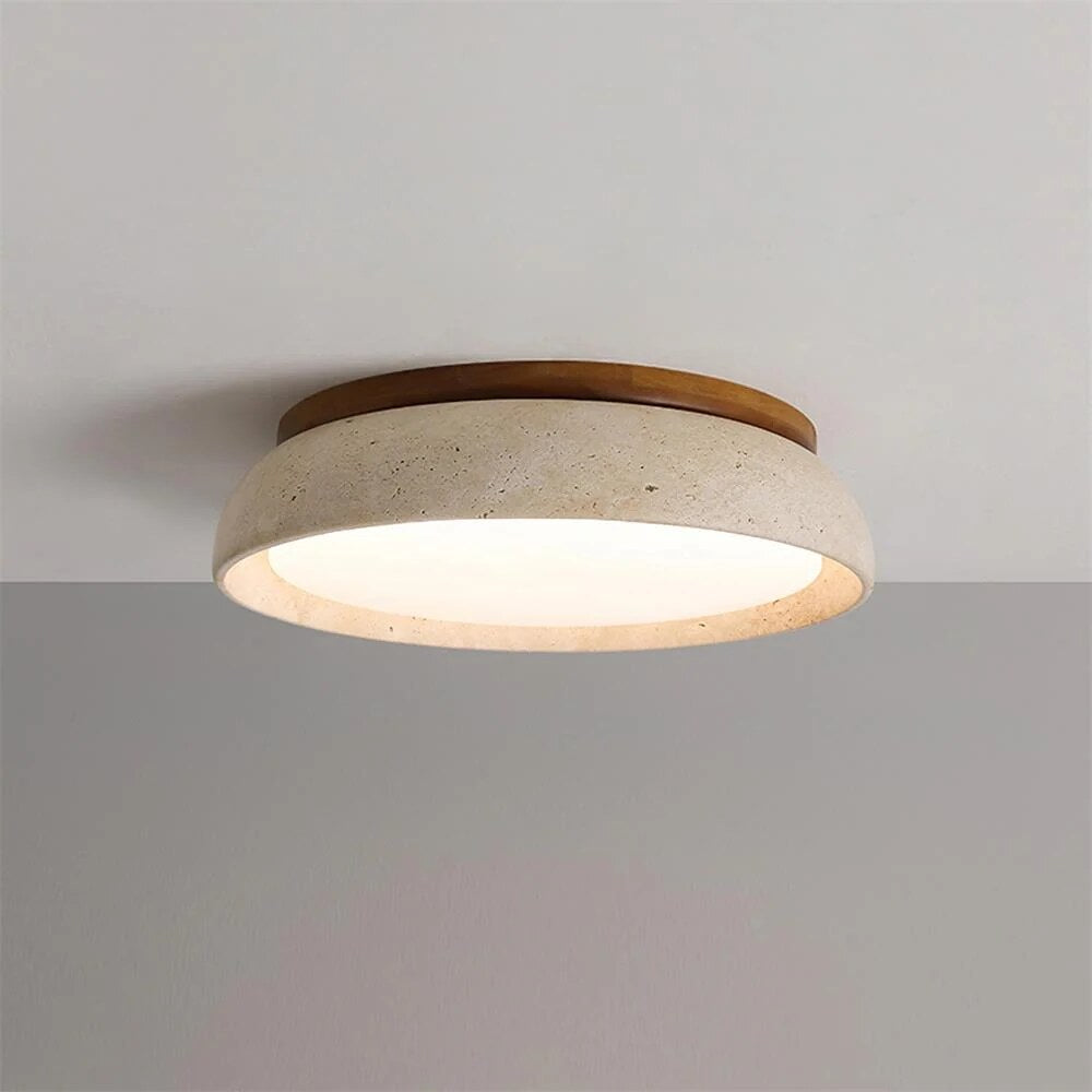 Plafonnier Kloris – travertin naturel, finitions bois