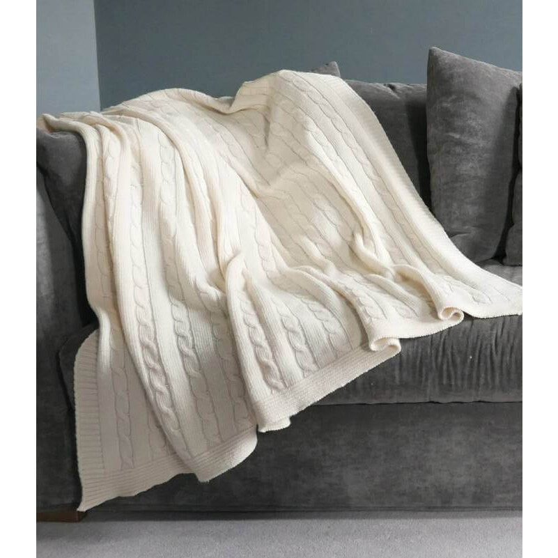 Plaid blanc cassé – laine et polyamide, relief élégant