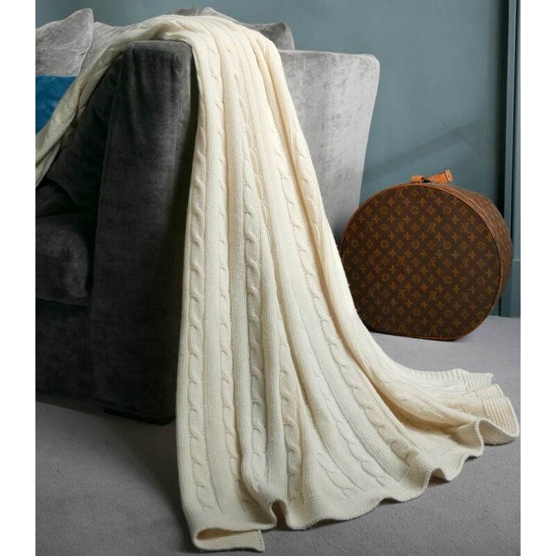 Plaid blanc cassé – laine et polyamide, relief élégant