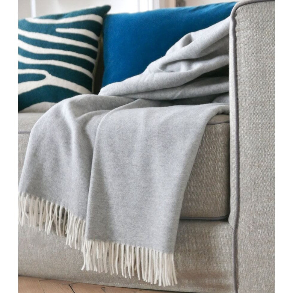 Plaid Cachemire et Laine Réversible – Gris Clair et Écru