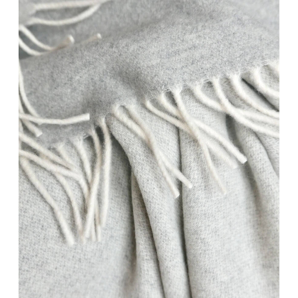 Plaid Cachemire et Laine Réversible – Gris Clair et Écru