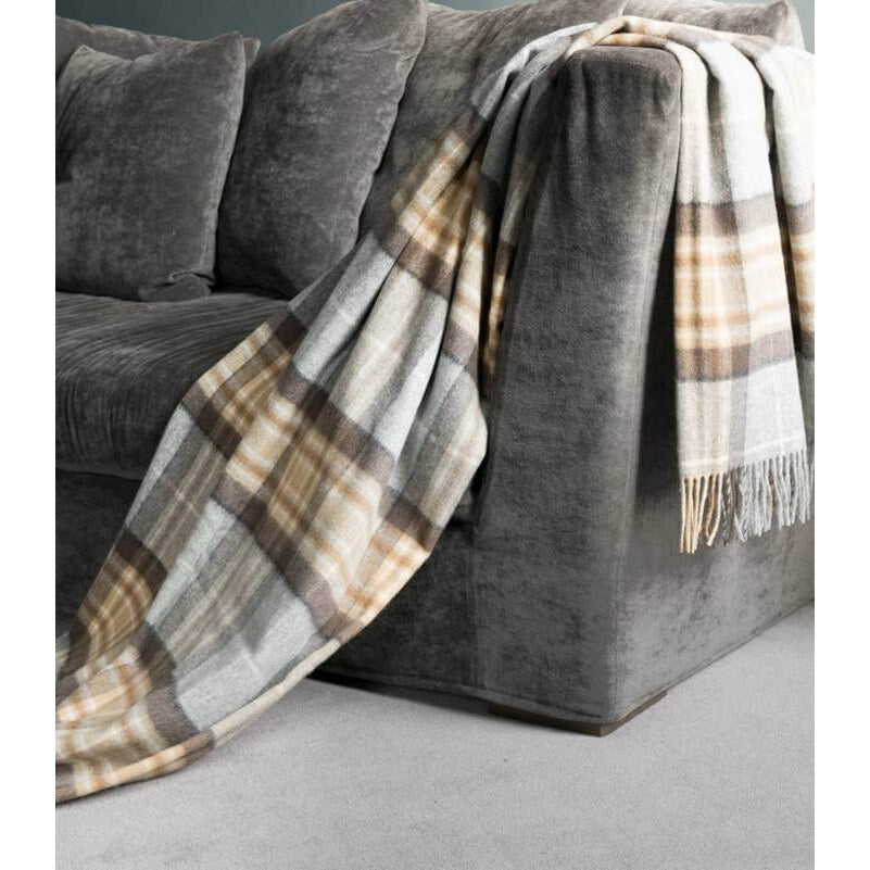 Plaid écossais en laine mérinos – couleurs neutres beige et gris