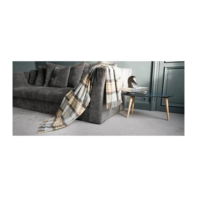 Plaid écossais en laine mérinos – couleurs neutres beige et gris