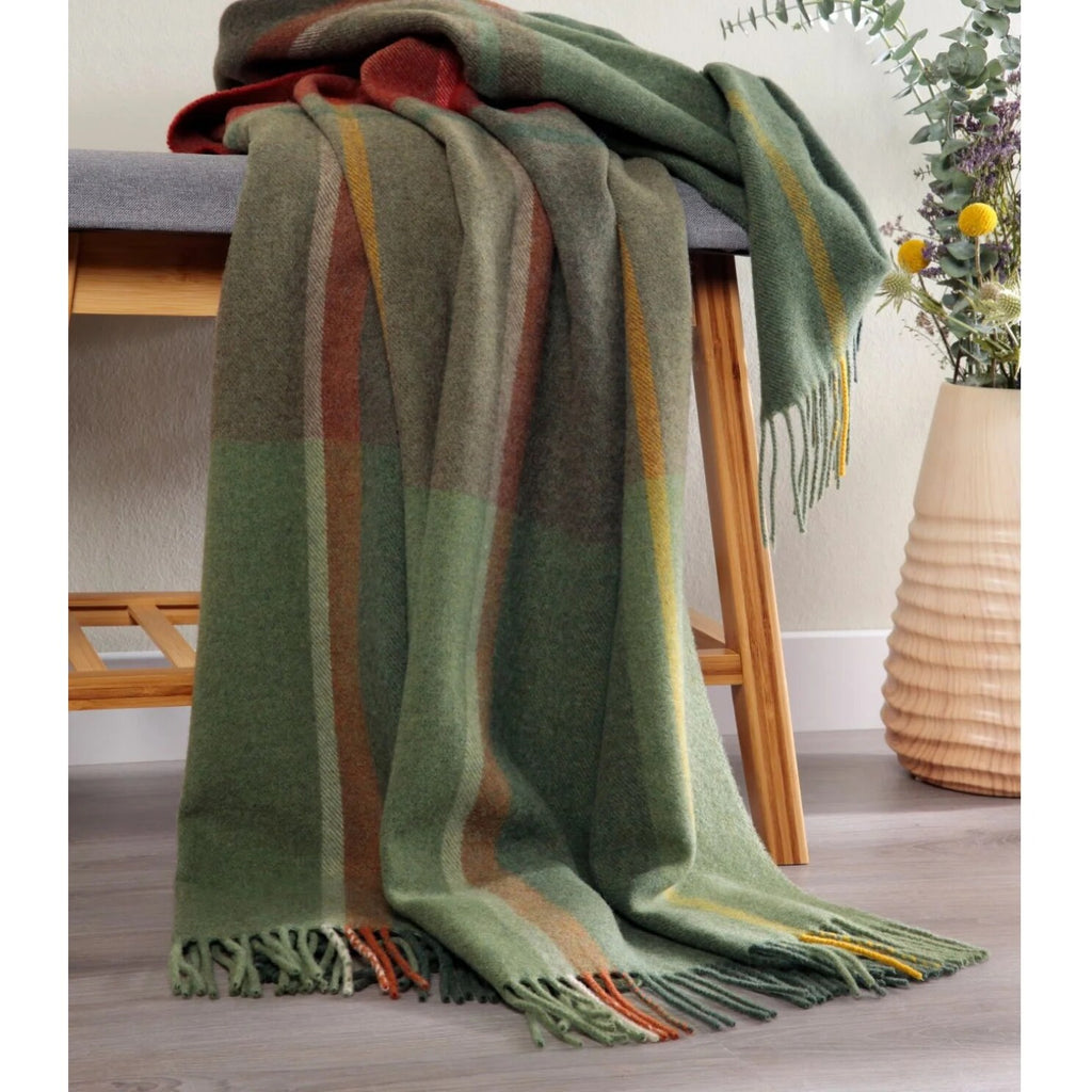 Plaid en Cachemire et Laine – Motif Carreaux Vert Orange